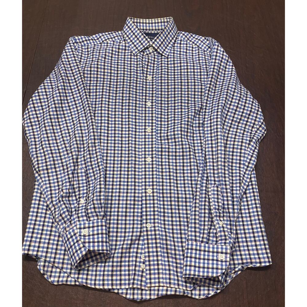 Ledbury Classic Blue Plaid Button Down Shirt 15.5 39 Regular Cotton Dress Shirt